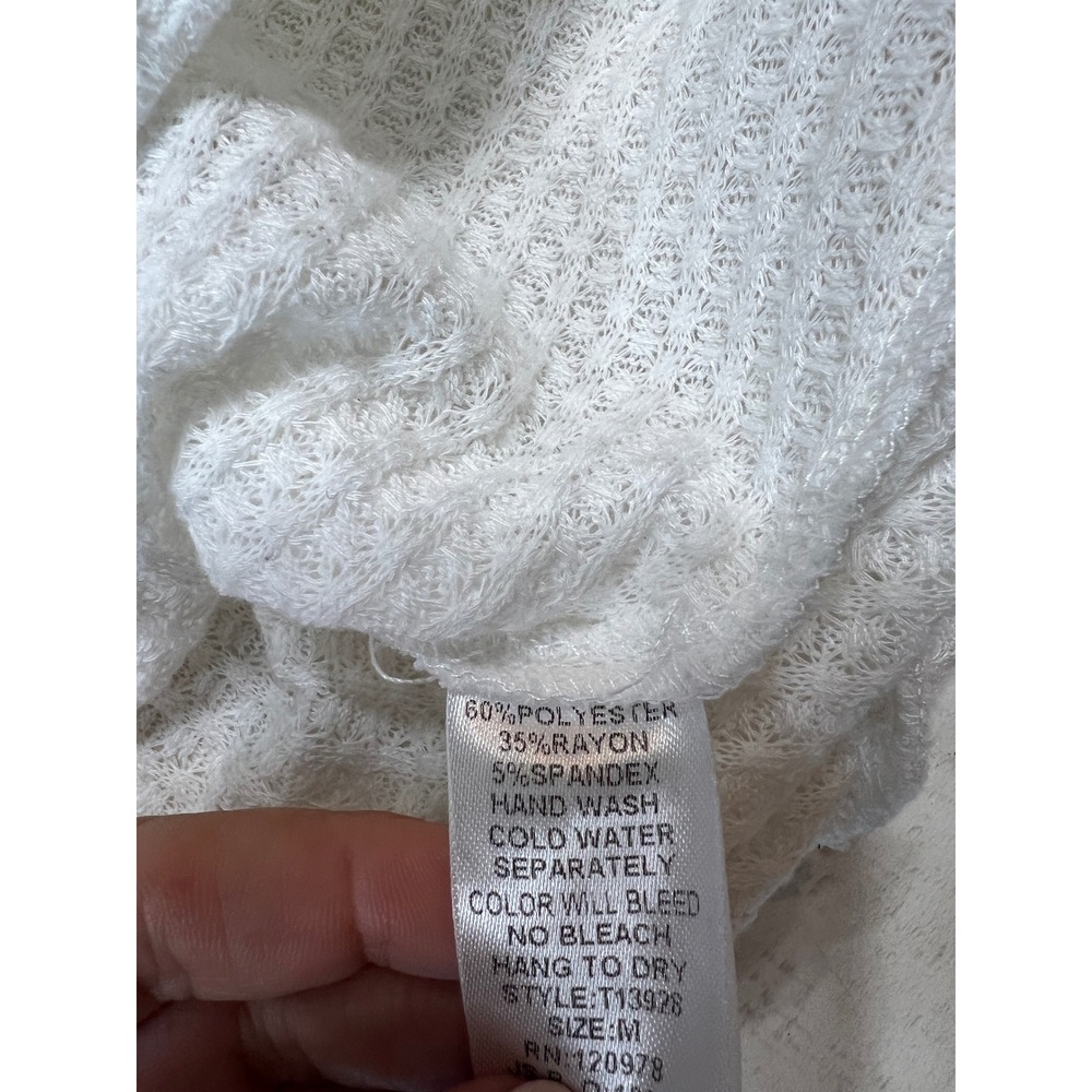 Entro Waffle Knit Boho Top White Floral Lace Balloon Sleeve Medium - Picture 9 of 9